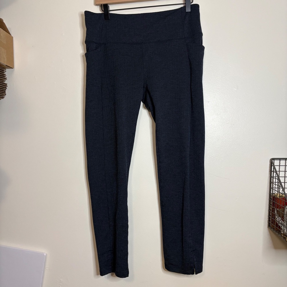 Athleta Navy Herringbone Textured Leggings‎ Pants Side Pocket Large